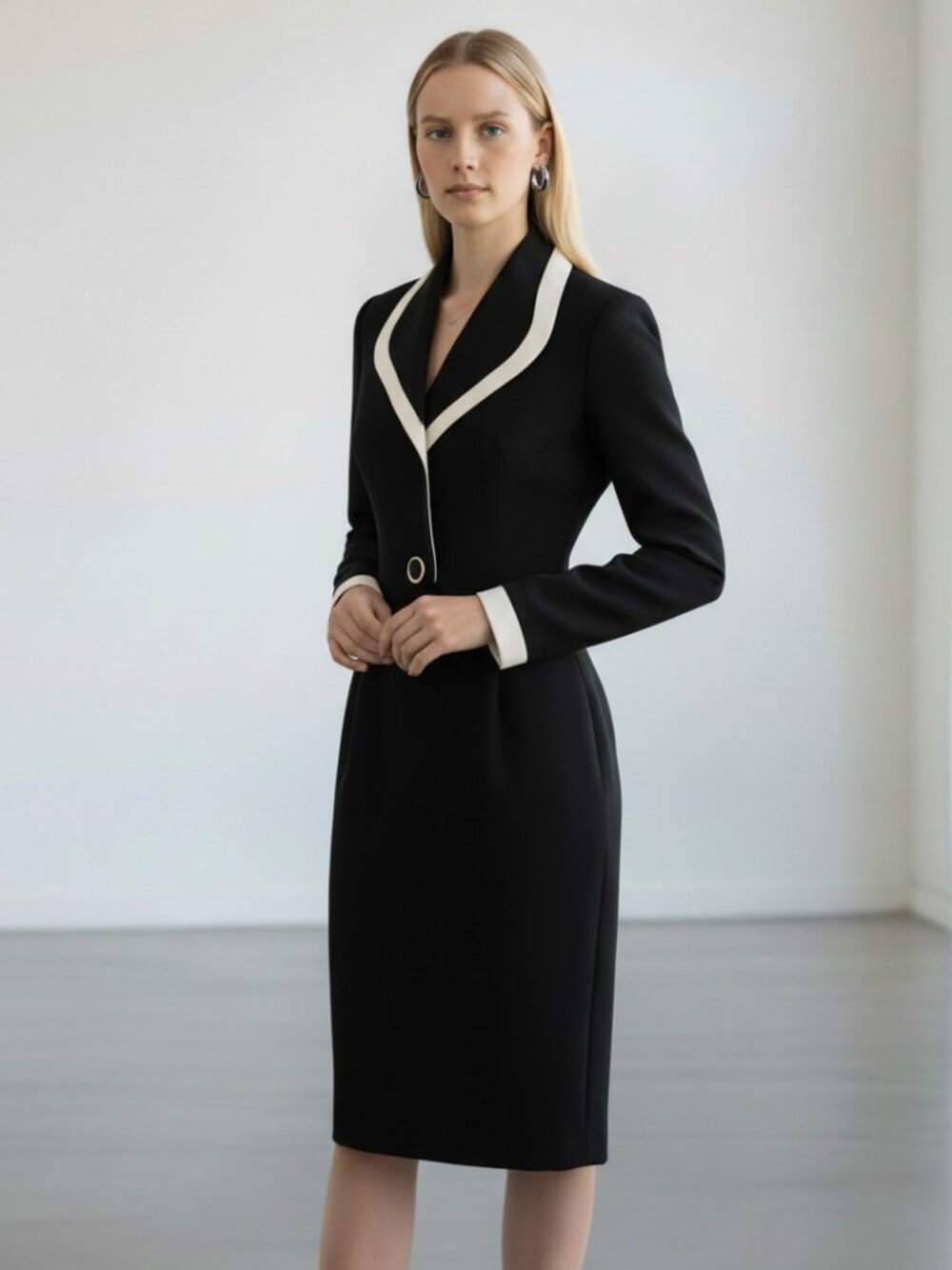 Danny & Nicole Vintage Black Tuxedo Dress with White Trim